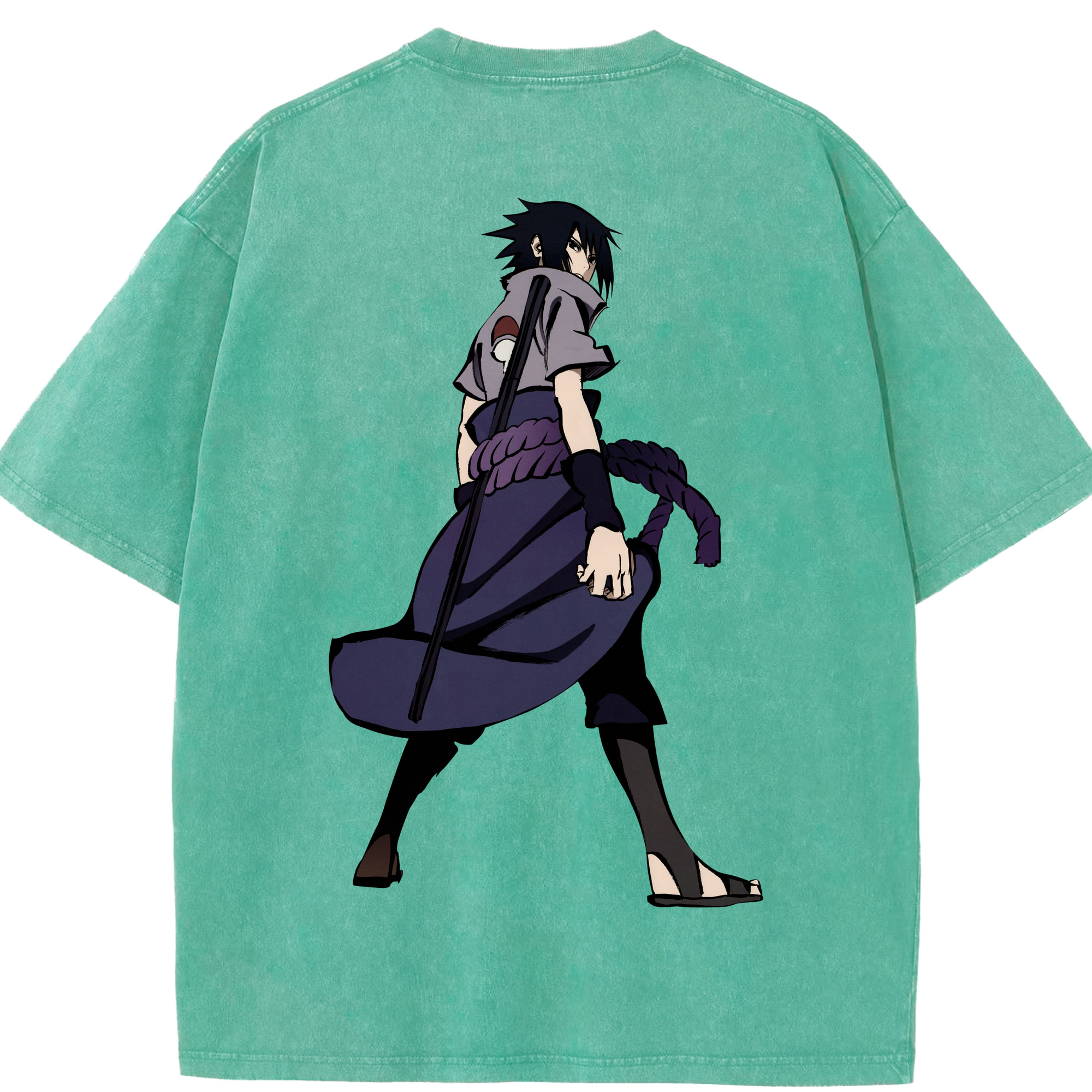 （画像用） NARUTO -ナルト- うちは サスケ Uchiha Sasuke 綿100% ヴィンテージ風 半袖Tシャツ（背面プリント）